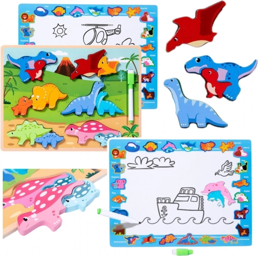 Drvena edukativna slagalica dinosauri s pločom za crtanje