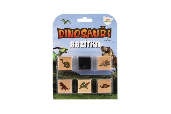 Drveni pečati 5+1 s jastučićem dinosauri 3x3cm na kartici