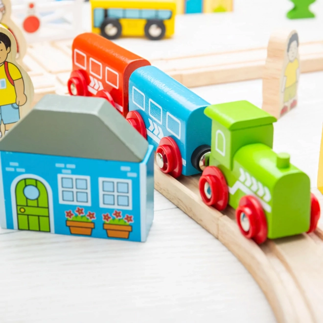 Bigjigs Rail Drvena vlakodrava grad i selo 101 dijelova