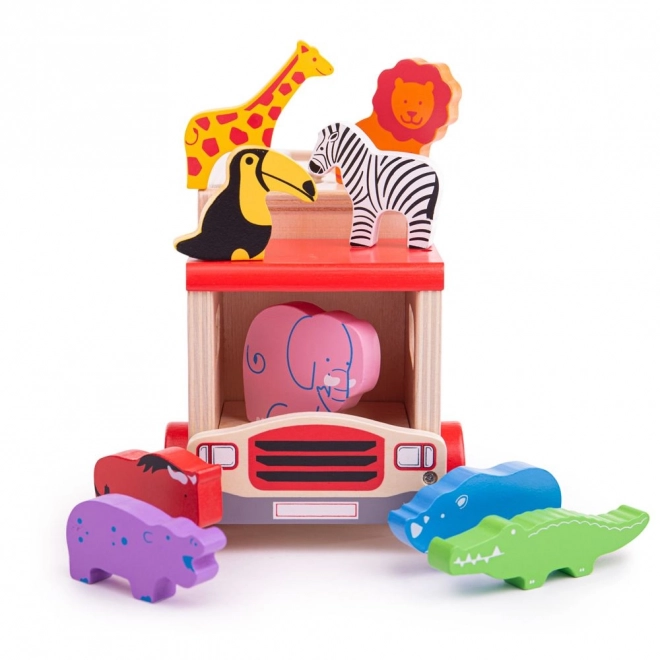 Bigjigs Toys Drveni auto sa životinjama safari