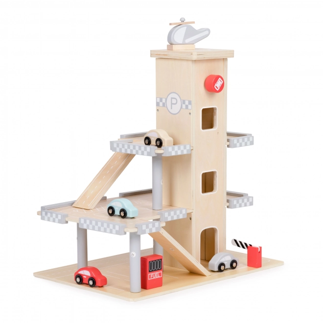 ECOTOYS Velika drvena garaža s liftom i autićima