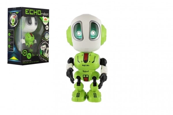 Robot ECHO ponavljajući rečenice metalni 12cm zeleni na baterije sa zvukom, svjetlom u kutiji 10,5x15x5,5cm