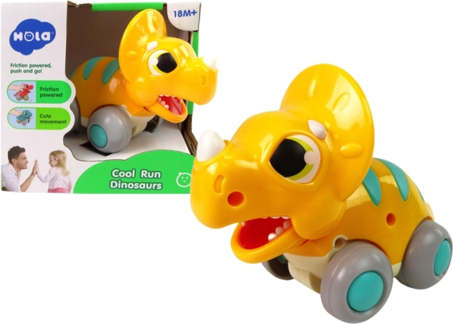 žuti dinosaurus na kotačima triceratops – plastična igračka za djecu