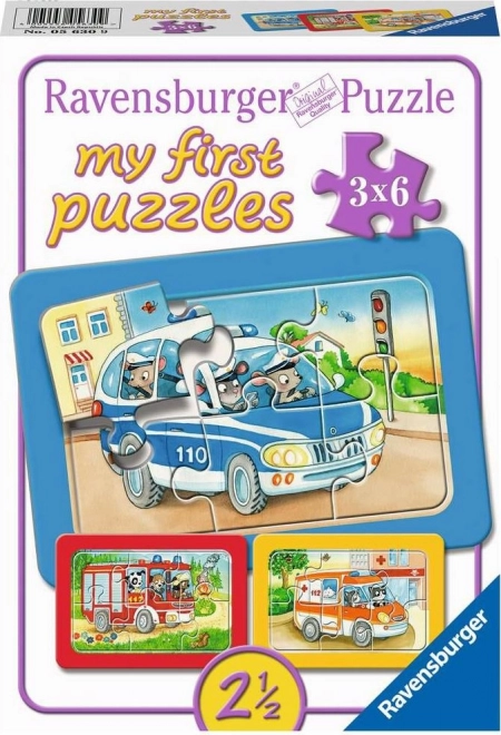 Moje prve slagalice – interventna vozila sa životinjama za volanom 3×6 dijelova RAVENSBURGER