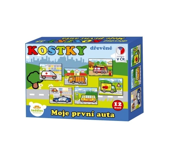 Drvene kocke kubus Moja prva auta 12 kom u kutiji 17x12,5x4 cm