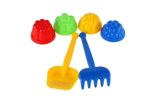 Plastični set za pijesak lopatica, grablje, 4 kom kalupa u mreži