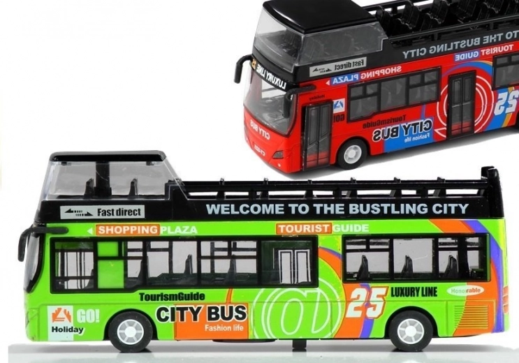 Zeleni turistički dvoetažni autobus 1:32 s pomičnim vratima