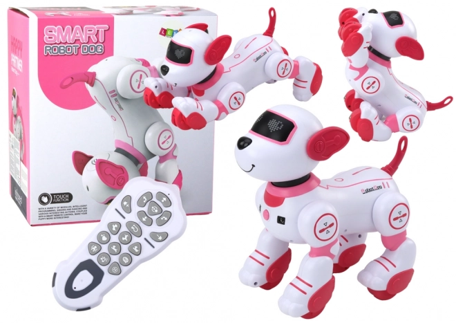 Interaktivni robot pas pleše na daljinsko upravljanje ispunjava naredbe ružičasti