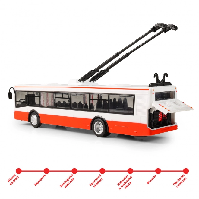 Trolejbus češki govoreći plastika 29cm crveni slobodan pogon na bat. sa svjetlom i zvukom u pak. 33x11x10cm