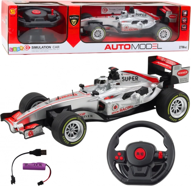 RC trkaći auto 1:12 s daljinskim upravljanjem, svjetlima i zvukovima - Srebrna