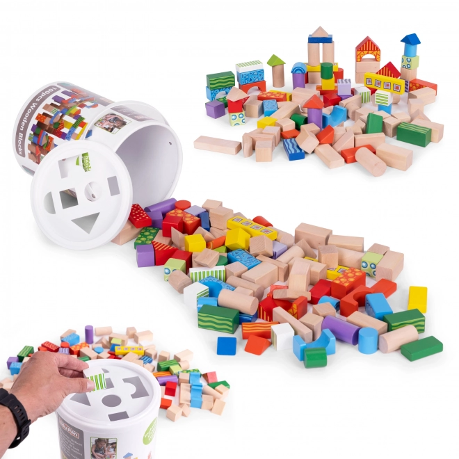Drvene građevne igračke za djecu s posudom za razvrstavanje ECOTOYS