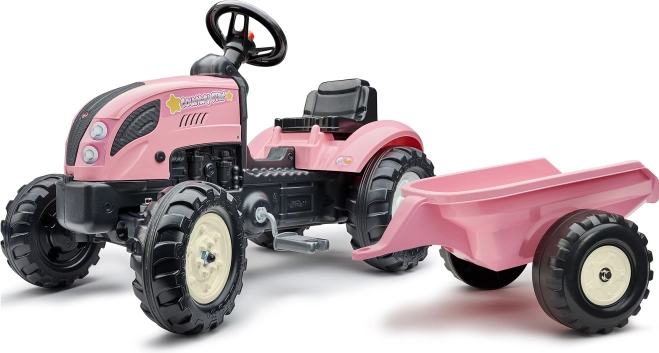 Dječji traktor na pedale Country Star ružičasti s prikolicom i trubom