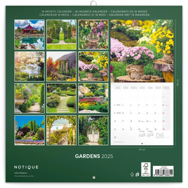 NOTIQUE Bilješke Kalendar Vrtovi 2025, 30 x 30 cm
