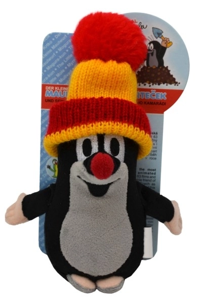 Krtek s crveno-žutom kapom pliš 15cm na kartici