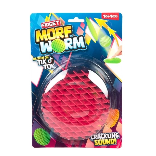 Worm za igru mijenjajući oblike antistres plastični 13cm 6 boja na kartici