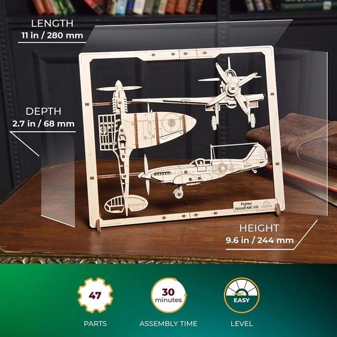 Ugears drveni mehanički puzzle Lovac avion