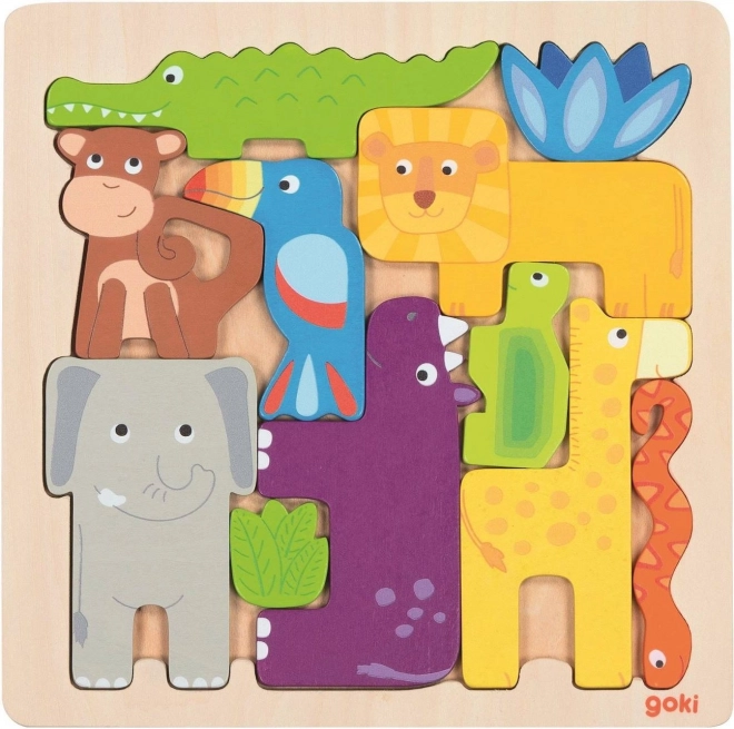 Obrisne drvene puzzle Safari 11 dijelova Goki