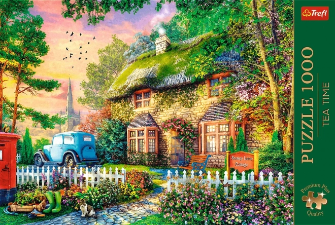 Puzzle TREFL Premium Plus: Vrijeme Za Čaj - Sleepy Lane Cottage 1000 dijelova