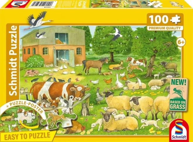 Puzzle obitelji životinja na selu 100 komada