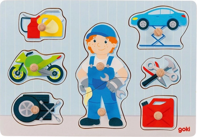 Goki drvena slagalica s umetanjima – automehaničar