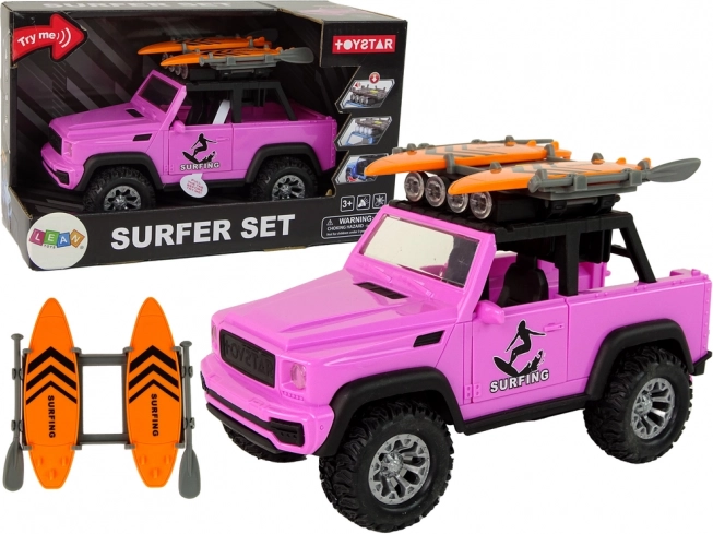 ružičasti terenski automobil 1:14 sa surf setom i zamašnjakom