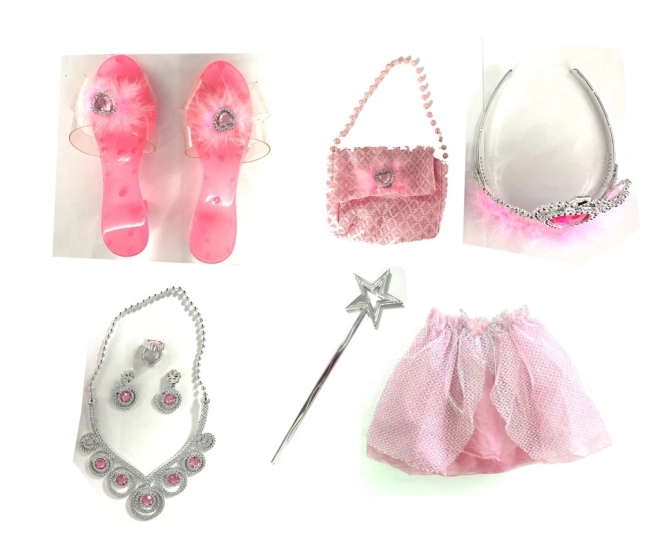 Set za princeze, ružičasti, suknjica, papučice, torbica