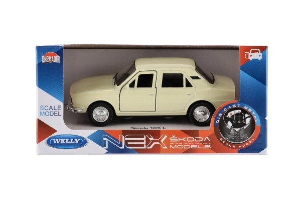 Auto Welly Škoda 105L metal/plast 11cm 1:34-39 slobodan hod 4 boje u kutiji 15x7x7cm
