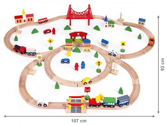 Drvena željeznica na baterije 90 elemenata Ecotoys