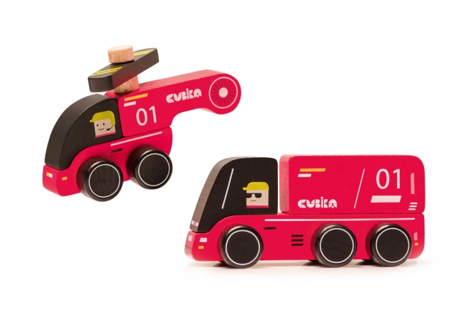 CUBIKA 15559 Vatrogasci - drveni autić s helikopterom