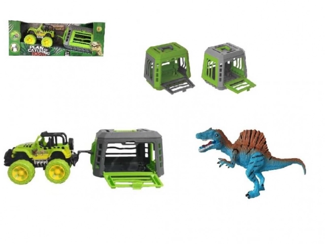 Jeep s prikolicom i dinosaurom