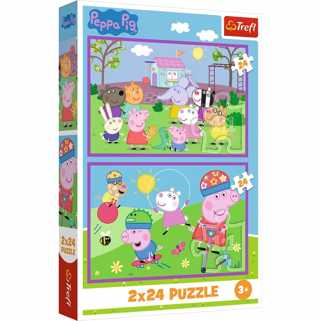 Puzzle 2x24 Pepa na igralištu - Peppa Pig