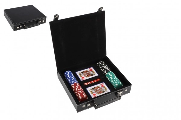Poker set 100kom + karte + kockice u kovčegu u kutiji 28x25x8cm