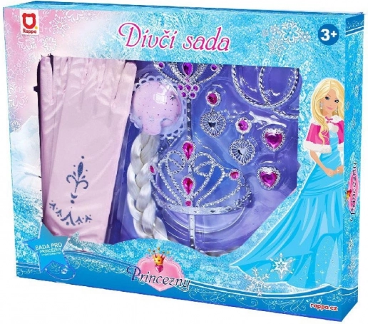 Dječji princezinski set s rukavicama i pletenicom, ružičasti