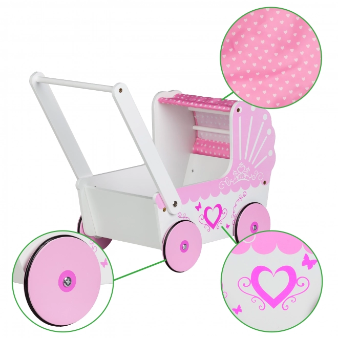 EcoToys Drveni dječji kolica za lutke Pink Heart