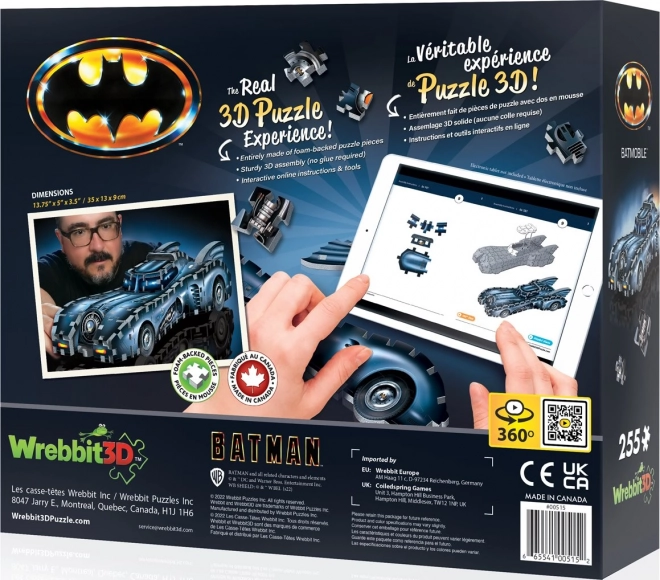 Wrebbit 3D Puzzle Batman: Batmobil 255 dijelova