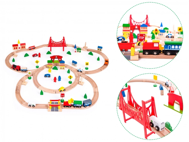 Drvena željeznica na baterije 90 elemenata Ecotoys