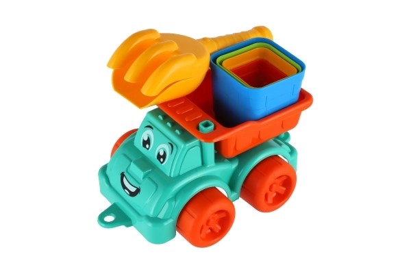Set za pijesak 6 kom plast autić slobodni hod s dodacima 2 boje u mrežici 16x13x21cm 12m+