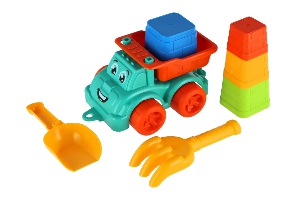 Set za pijesak 6 kom plast autić slobodni hod s dodacima 2 boje u mrežici 16x13x21cm 12m+