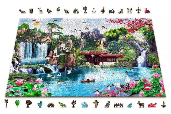 Drvene puzzle Vodopadi u japanskom vrtu