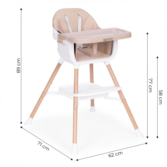 Dječja stolica za hranjenje 2u1 bež Eco Toys