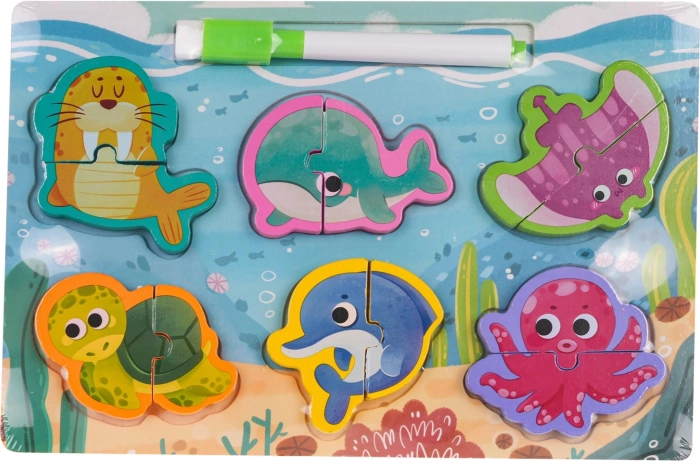 Drvena ploča s obostranom površinom i životinjskim puzzlama – Ocean