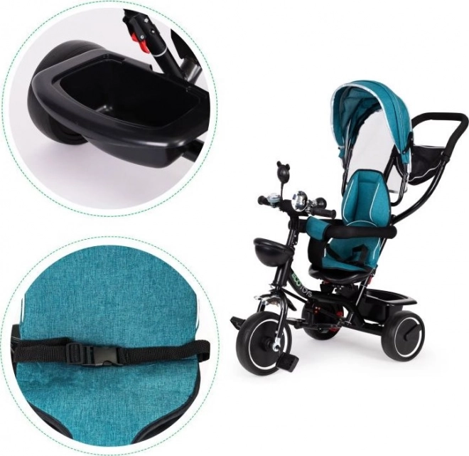 ECOTOYS Trokolica s krovom i vodilicom plavo-zelena