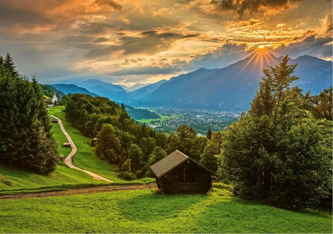 Puzzle Zalazak sunca nad planinskim selom Wamberg 1500 dijelova SCHMIDT