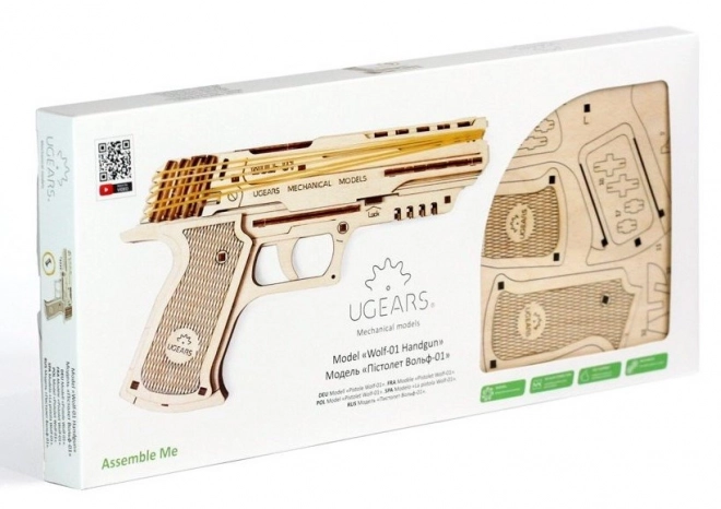 Mehanička 3D slagalica pištolj UGEARS Wolf-01
