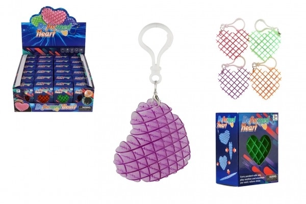 Privjesak fidget srce mijenjajući oblik antistres plastični 6cm 4 boje u kutiji 6x6,5cm 24kom u kutiji