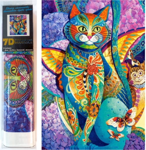 Dijamantno slikanje Mačka u cvijeću 30 × 40 cm