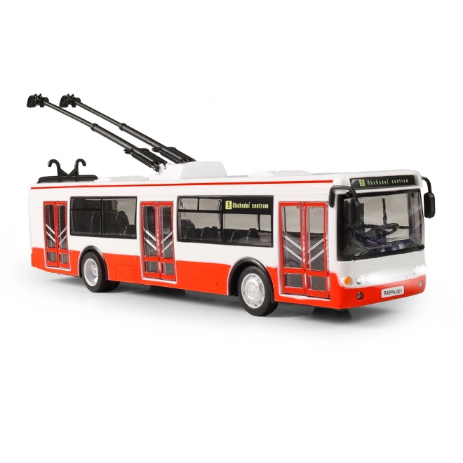 Trolejbus češki govoreći plastika 29cm crveni slobodan pogon na bat. sa svjetlom i zvukom u pak. 33x11x10cm