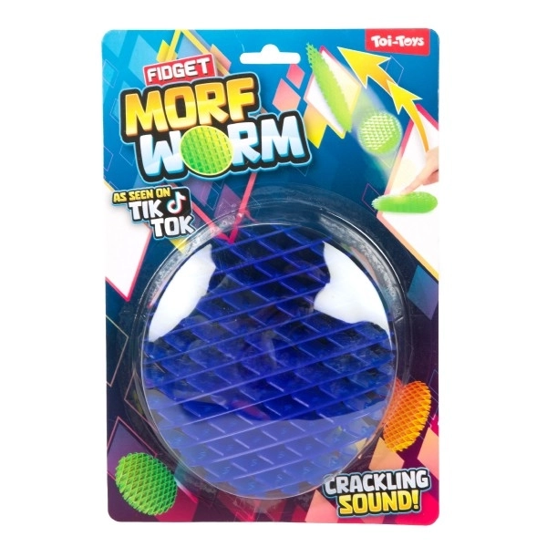 Worm za igru mijenjajući oblike antistres plastični 13cm 6 boja na kartici