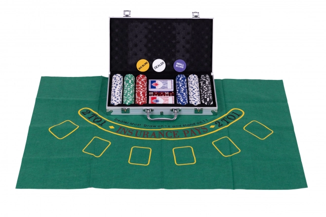 Set za Blackjack Poker 300 žetona 2 špila karata Igraća podloga Zaključavajuća torbica za nošenje