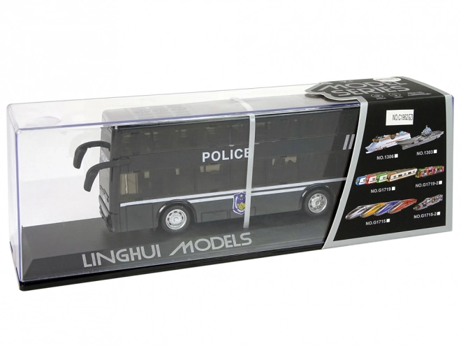 Policijski dvokatni crni autobus s pogonom na trenje